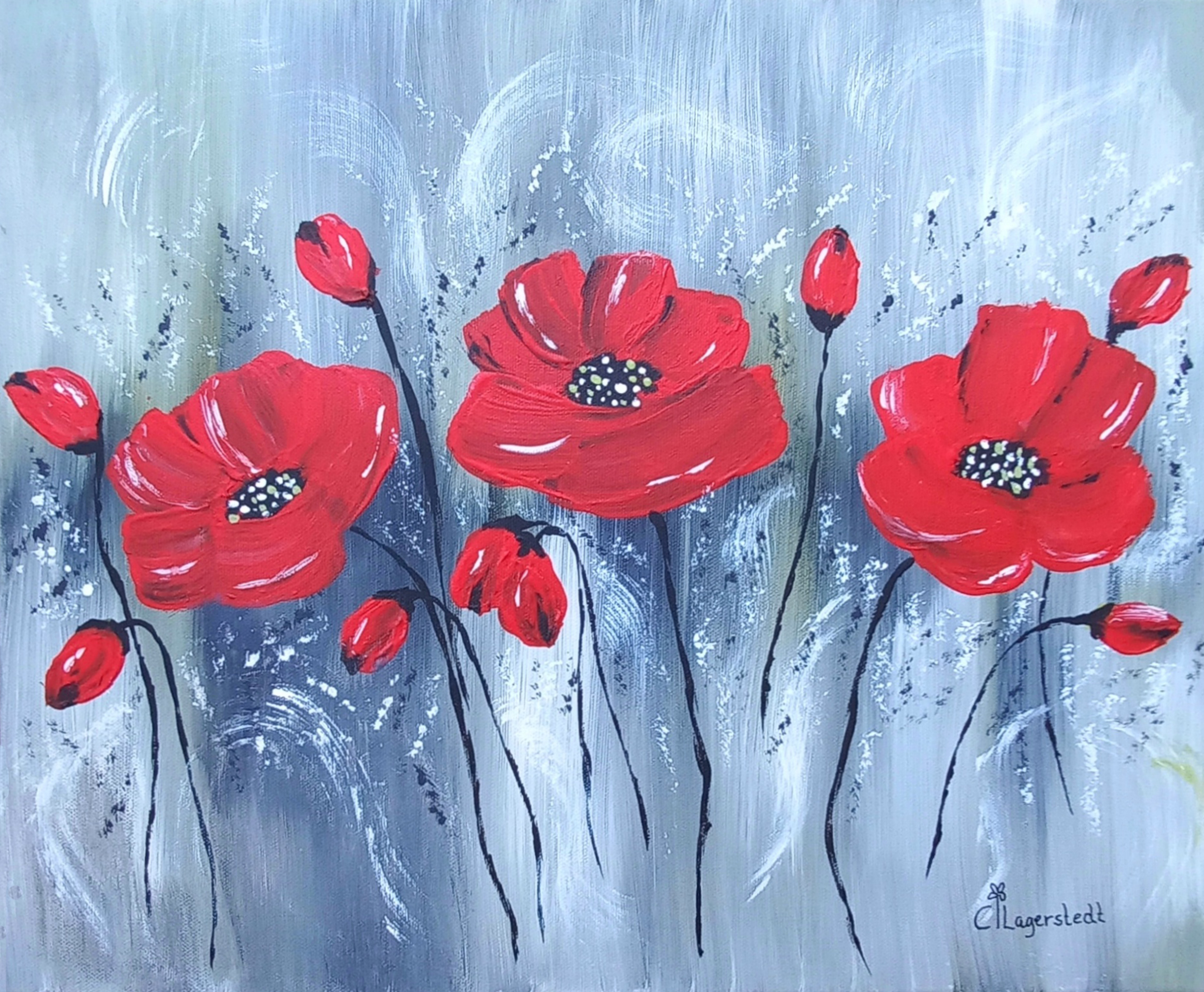 Poppy Anemones on a cluttered flower field